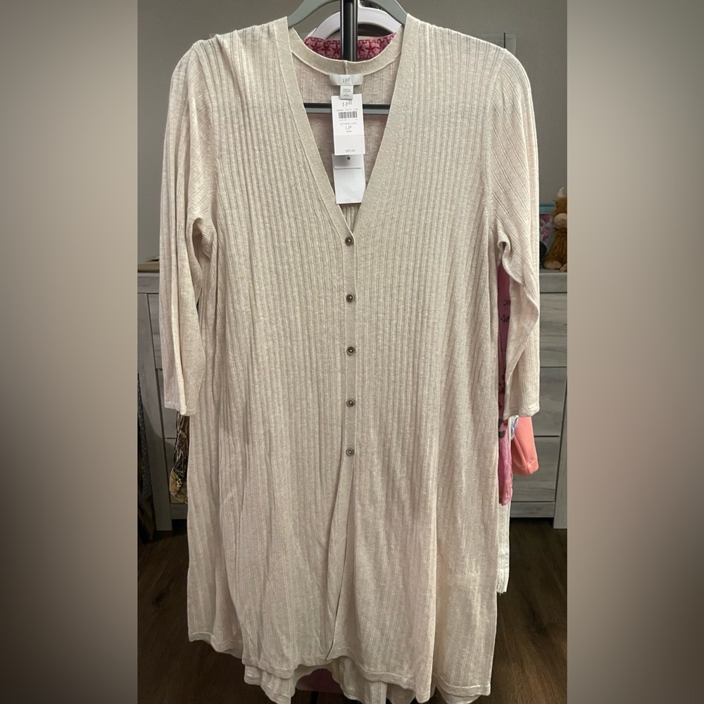 J. Jill Cream V-Neck Long Sleeve Duster Cardigan